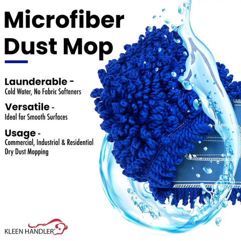 Grab These 24 Inch Microfiber Dust Mop Head Replacements In A Smooth Medium Build As A Heavy Duty 3 Pack That Sweeps The Grit Clean Fast So You Can Kick Back And Relax, blue microfiber dust mop close-up.