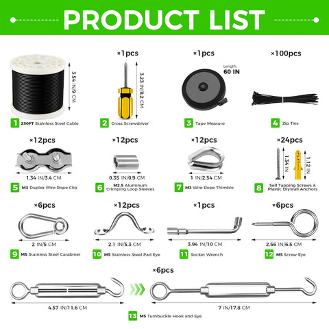 Product list of Outdoor String Light Hanging Kit With 250 Ft Nylon Coated 304 Stainless Wire Rope Turnbuckles And Hooks Easy Install