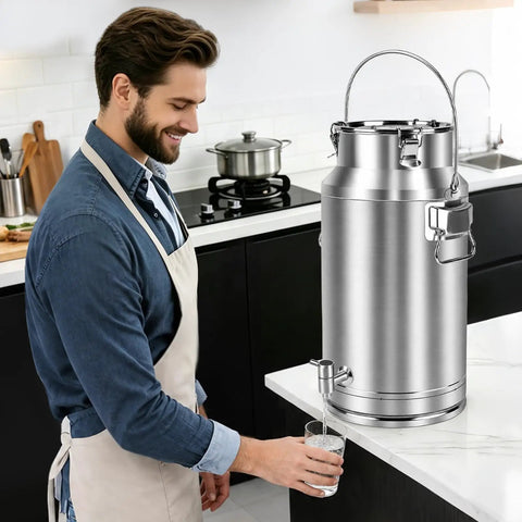 Man using Beast Mode 20L Stainless Steel Beverage Dispenser With Faucet Thickened Body And Durable Handle in kitchen