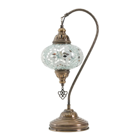 Turkish Swan Neck Mosaic Table Lamp Handcrafted Stained Glass Tiffany Style Bedside Desk Light With US Plug And E12 Socket