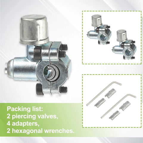 EPLZON BPV-31 refrigerator piercing valve kit; 2 piercing valves with adapters for 1/4, 5/16, 3/8 in lines.