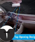 Foldable Windshield Sun Shade Umbrella fits Tesla Model 3 Y S X Cybertruck, shown in car interior with top opening design.