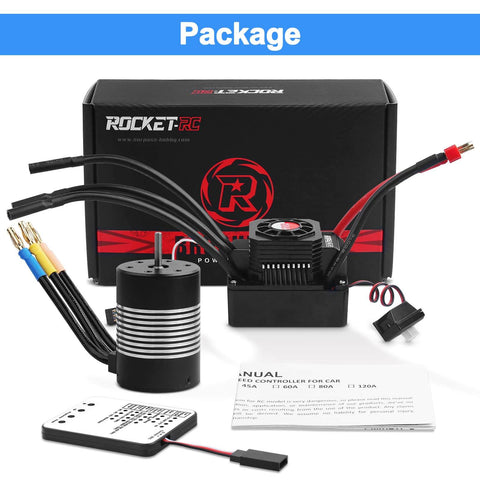 Package contents of 3650 5900KV Sensorless Brushless RC Motor 120A ESC and Program Card Set Waterproof for RC cars
