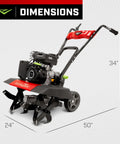 Versa 2-In-1 Tiller Cultivator Equipped With 99cc 4-Cycle Viper Engine, dimensions 34" height, 50" length, 24" width