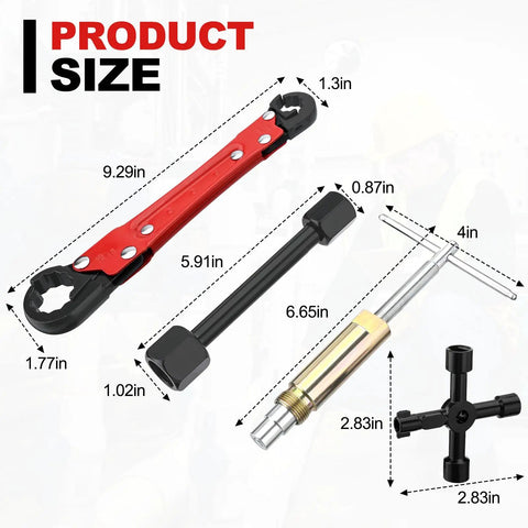 Grab And Go Four Piece Plumbing Wrench Kit For Quick Fixes Angle Stop Removal Tool One Half Inch Compression Sleeve Puller Adjustable Plumber Wrench And A Handy Four Way Utility Key For Nuts Rings And Angle Stops product sizes