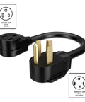 1.5 Foot Welder Adapter Cord 4 Prong NEMA 14-30P to 6-50R 240V Heavy Duty STW 10AWG 3C with right-angle plugs shown