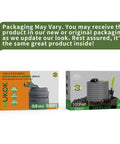 Two GUKOK garden hose boxes, 5/8 inch, 100 ft each; orange left box and gray right box.