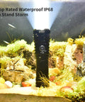 T70 Rechargeable Flashlight With 4200 Lumens in wet environment showcasing IP68 waterproof feature