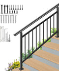 Top Tier Adjustable 5 Step Handrail Kit Straight Up Safety Driven Fence Style Stair Railing For Indoor Outdoor Porch Deck Steps Heavy Duty Build Zero Fuss Assembly 63 By 38 with installation hardware.