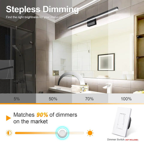 31.5 Inch Dimmable Black Vanity Light Over Mirror With 18W LED And 5CCT Color Temp Adjustments in bathroom setting