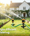 Gear Drive Lawn Sprinkler With Metal Spike Base 6 Pattern Heavy Duty Water Sprinkler System For Large Yards in use on lawn.