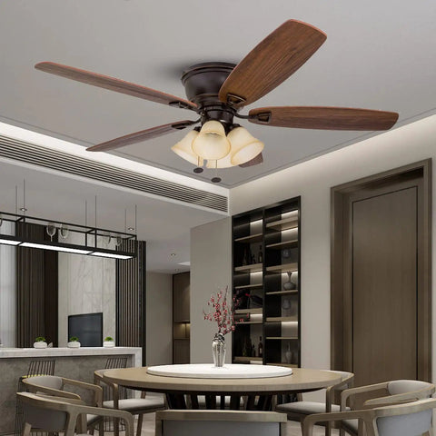 4 Pack Bell Shaped Glass Lampshades for ceiling fans in dining area, vintage farmhouse tea stain covers, easy install.