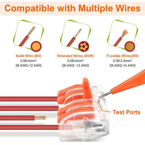 60 Piece Lever Wire Connector Kit with 2 3 4 5 Port Push In Quick Connectors for Solid and Stranded Copper Wires diagram