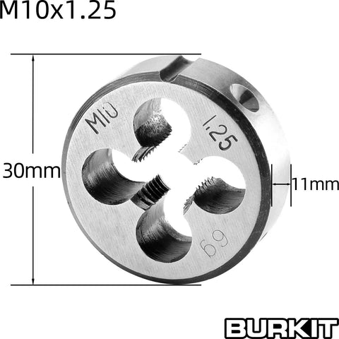 M10 X 1.25 Tap And Die Set for Right Hand Threads, Die OD 30mm, Die Thickness 11mm, Pro Grade H2 And 6G Tolerances