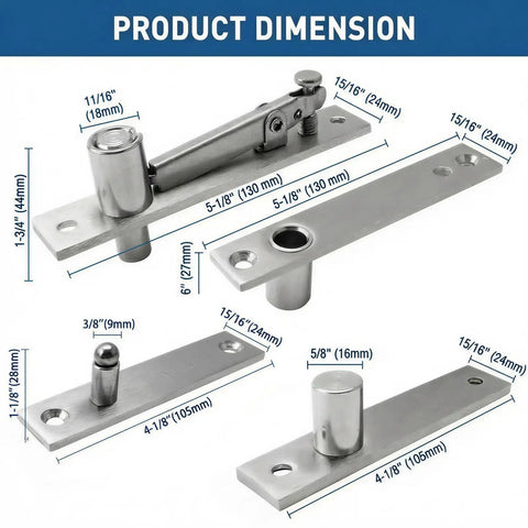 Beefy Pivot Door Hardware Hidden Hinges For Secret Doors And Bookcase Doors Heavy Duty Concealed Hinges In 304 Stainless Steel I Shape 2 Pack Built To Last Easy Install For Hidden Rooms And Storage dimensions displayed