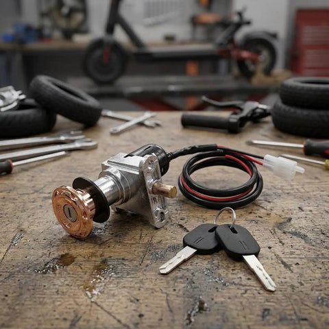 Solid 2 Pin E Bike Ignition Switch Lock Set With Two Keys For Electric Scooters Tricycles Seamless Replacement For Old Broken Units Secure Ride Protection, metal lock with wires
