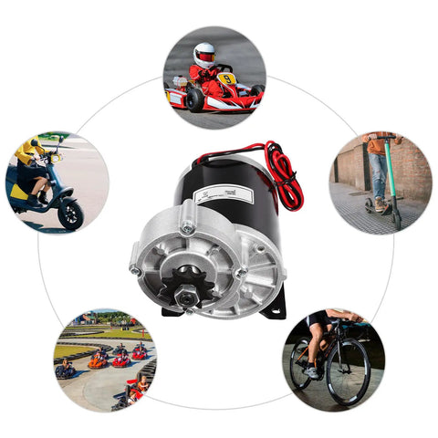 Heavy Duty Brushed DC Motor Gear Reduction Unit, 48V 600W 450 Rpm Electric Bike Conversion Kit, close-up view with wiring.