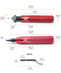 Image showing measurements of a Heavy Duty Deburring Tool With Countersink Hand Reamer And 11 HRC64 Blades for various materials.