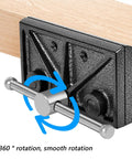 Heavy Duty Woodworker Vice Bench Clamp With Smooth Gliding Rails For Precise Clamping Tasks And Rock Solid Desktop Workbench Holding Power with 360-degree rotation feature.