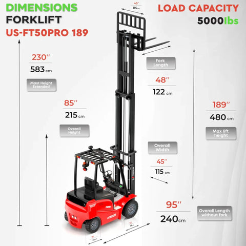 No Sweat Heavy Duty Electric Forklift Featuring Side Shift, 5000 Lb Capacity, 16 Ft Lift Height, Three Stage Mast, 48v Lithium Battery, Solid Tires For Serious Warehouse Work