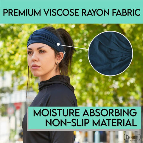No Slip Sweat Wicking Headband For Men Japanese Style Bandana Black Size M Elastic Fit For Active Movement On Woman Outdoors