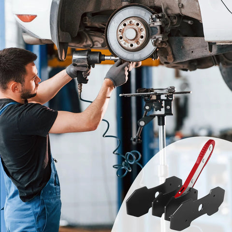 Brake caliper compression tool with magnetic plates and 360° ratchet; large steel plates for sextuplet pistons