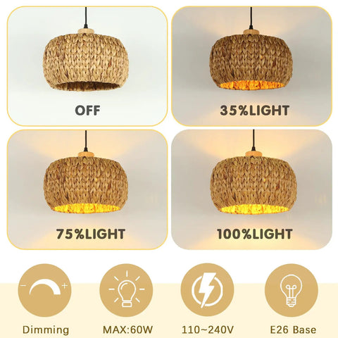 Score Some Major Farmhouse Vibes With This Hand-Woven Rattan Pendant Light Featuring A Fresh 12 Inch Wicker Shade Perfect For Killing It On Your Kitchen Island With Top Shelf Lighting Style, showing dimming options.
