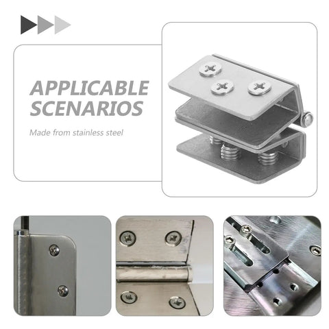 Heavy Duty Stainless Steel Glass Cabinet Door Hinges With Clamp For Multipurpose Use In Bathroom And Kitchen close-up clamp hinge