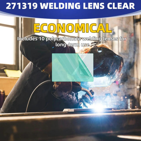 Clear Inside Cover Lens 271319 Kit 10 Pack Compatible With Digital Infinity Series Welding Helmets in use by welder.