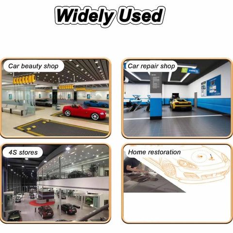Collage showing Induction Dent Repair Tool Kit For Cars Paintless Dent Removal used in auto shops and home garage.