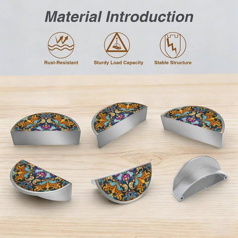 2 Pack Ornate Ethnic Pattern Cabinet Handles And Drawer Pulls Semicircle 3 Inch Hole Center Solid Zinc Alloy Hardware In Brushed Nickel