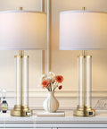 Touch Control Bedside Lamps Set Of 2 With USB A And C Ports, 3 Way Dimmable Nightstand Lighting With Fabric Shade, LED Bulbs Included