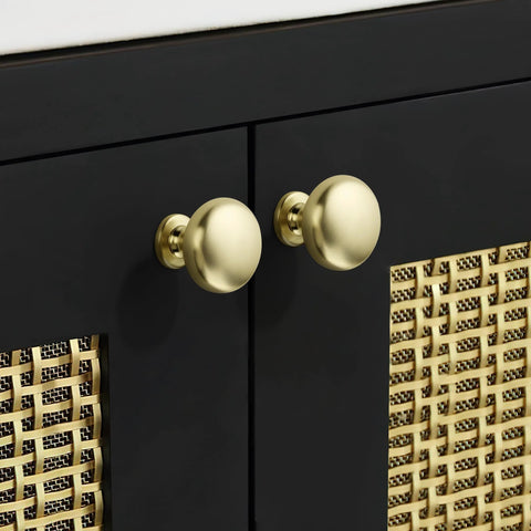 Brushed Gold Cabinet Knobs 10 Pack Modern Drawer Pulls installed on black cabinet