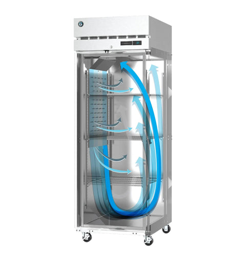 Heavy Duty Single Section Upright Freezer With Half Stainless Lock Doors 23.1 Cu Ft Capacity showcasing airflow design and shelves
