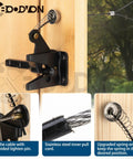 Built Tight Smooth Pull Adjustable Gate Latch Cord With Spring, Heavy Duty Stainless Steel Safety Cable Opener For Two To Six Inch Wood Or Vinyl Fencing, Storm Ready Outdoor Helper mounted on wood post with stainless steel pull cord.