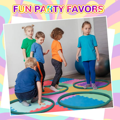 Children playing with Six Detachable Plastic Exercise Hoops Set For Teens And Kids, Colorful 23 Inch Dark Green Hoops