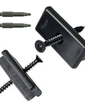 Hidden Deck Fastener Clips Bundle for Grooved Composite Decking with 500 Clips, screws, and square driver bits close-up.