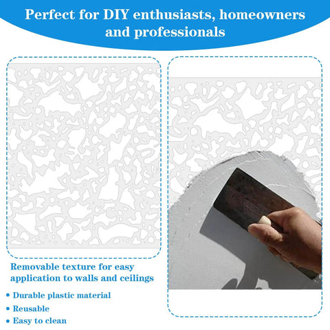 Person applying Six Pack Knockdown Texture Spray Stencil Kit For Drywall Repair And Plaster Walls 8x8 Inch Plastic Texture Stencil Tools