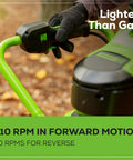 Person using 60V Brushless Earth Auger For Post Holes And Gardens, Heavy Duty Digger With 59 Ft Lb Torque And 210 Max RPM, Seven Eighths Inch Shaft, Fits Two To Ten Inch Bits, LED Lights, 18 Inch Extension, Bit And Battery Or Charger Sold Separately in a garden, close-up of handle and controls.