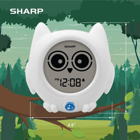 Ready to Wake Owl Sleep Trainer for Kids Color Changing Clock with nightlight in white silicone case, showing 4.5-inch size.