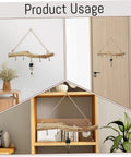 Badass 16 Inch Natural Wood Wall Hooks Featuring Five Curved Prongs For Hanging Heavy Jackets Tote Bags And Key Chains Inside Your Mudroom Or Entryway While Keeping Everything Slick And Organized, shown mounted in two locations.