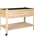 Raised Garden Bed With Legs On Four Wheels And Brakes, With Shelf, 48 By 24 By 33 Inches Outdoor Planter Box, Natural Finish