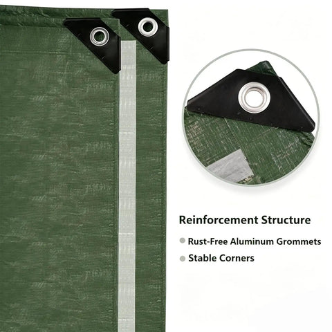 Heavy Duty Waterproof Tarp 8x10 Ft With Reinforced Edges And Grommets For Camping Roof Boat RV Pool Or Tent Includes Utility Rope HDPE Weatherproof Tarp Built To Last showing reinforced corner
