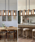 35.4 Inch Kitchen Island Lighting Dope Four Light Farmhouse Chandelier In Black Modern Pendant Lighting With Wood And Metal Finish