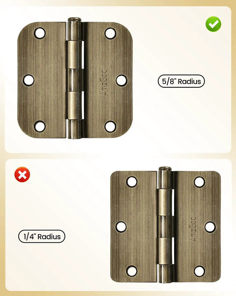 Antique Brass Interior Door Hinges 3 1/2 Inch With 5/8 Inch Radius, 18 Pack Built To Last Heavy Duty Residential Door Hardware shown