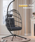 Comfy Hanging Egg Chair With Stand For Indoor Outdoor Use Wicker Patio Swing Chair With Cushions And Headrest Supports Up To 350 Pounds