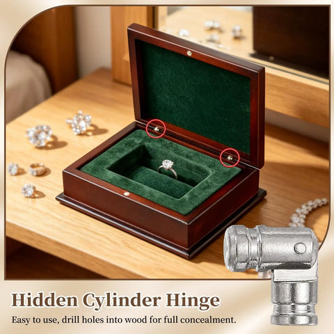 Dope 20 Pack Brass Barrel Hinges for Jewelry Boxes highlighting concealed hidden cylinders with silver finish