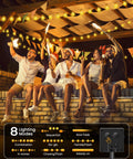 People celebrating under Outdoor 60 LED Globe String Lights Solar Powered 36 Ft with 8 Lighting Modes Waterproof Warm White Glow