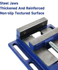 Built Like A Tank 4 Inch Drill Press Vise With Slotted Cast Iron Base And Precision Steel Jaw Plates showing thickened reinforced steel jaws.