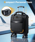 Lekespring underseat carry-on luggage with wheels, black 16-inch softside suitcase with orange trim and spinner wheels